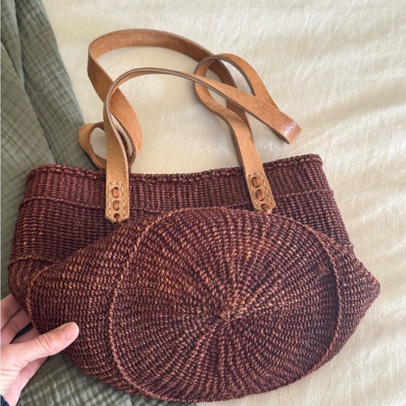 Vintage Brown Sisal Woven Tote Bag - Picture 7 of 11
